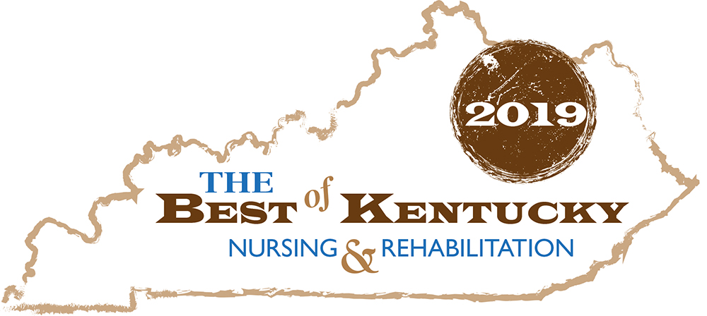 The Best of Kentucky Nursing & Rahabilitation 2019 logo featuring outline of Kentucky